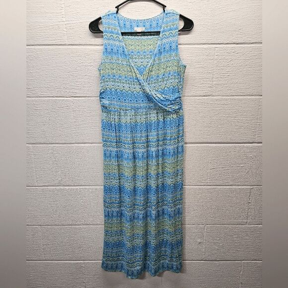J. Jill Blue Surplice Aegean Island Ikat fair isle Midi Dress Stretch Jersey XS - Picture 3 of 7